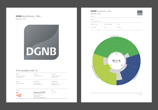 DGNB certifikat samlet Arne Jacobsens Alle 13
